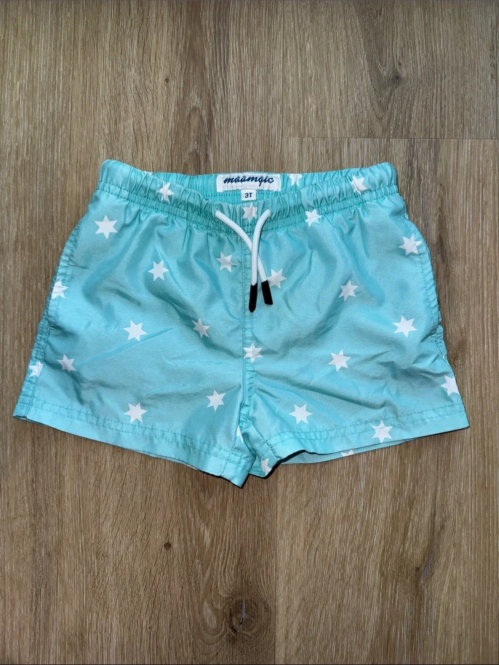 Boy 3T Mint Star Print Swim Trunks